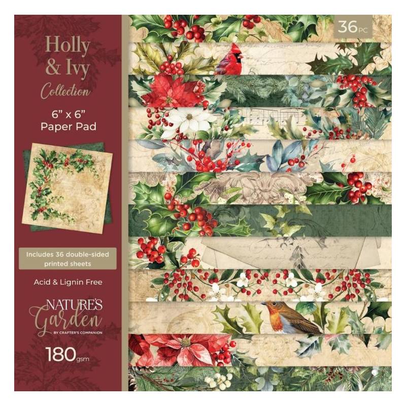 Pack papier - Natures Garden - 15x15cm - Holly & Ivy